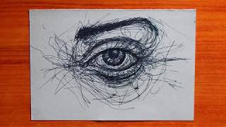 Eye Drawn Entirely By Scribbling | Scribble Drawing Technique | Eye Drawing