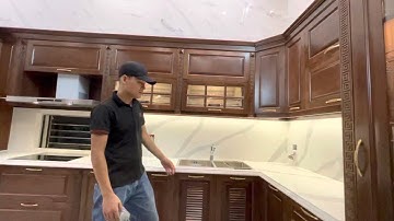 Tủ bếp gỗ óc chó cty hpro tại hà nội lên lắp bộ tủ bếp siêu víp ạ