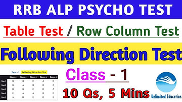 TABLE TEST / ROW COLUMN TEST  | FOLLOWING DIRECTION TEST | Class - 1 | RRB ALP PSYCHO TEST CBT3