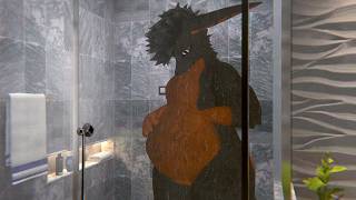 Fat Furry Belly Glass Pressing in Shower Fat Furry Belly Glass Pressing in Shower