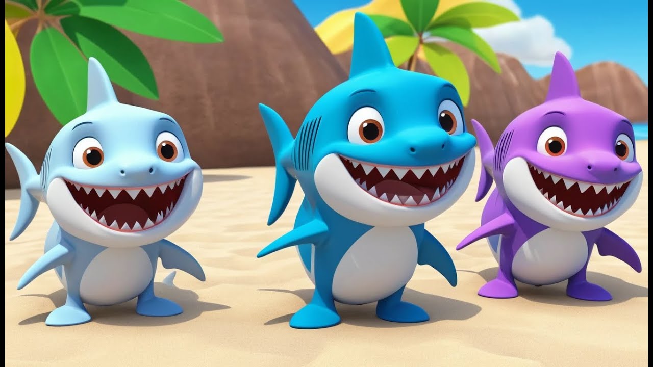 Three Little Sharks Play Cricket on the Beach 🦈🏏🏖️ | 3D Animated Nursery Rhyme for Kids