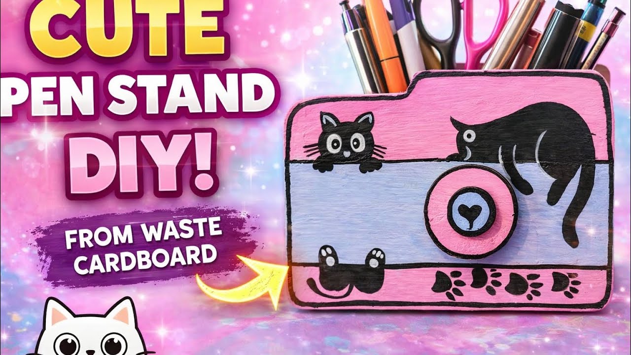 DIY Camera Shape Pen Stand from Cardboard | Cute Desk Organizer ✂️📷