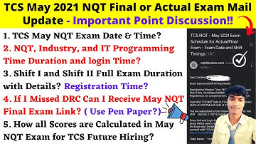 🛑TCS May NQT Final/Actual Exam Mail Update - Clear All Your Doubts !! Must Watch Before Giving Exam