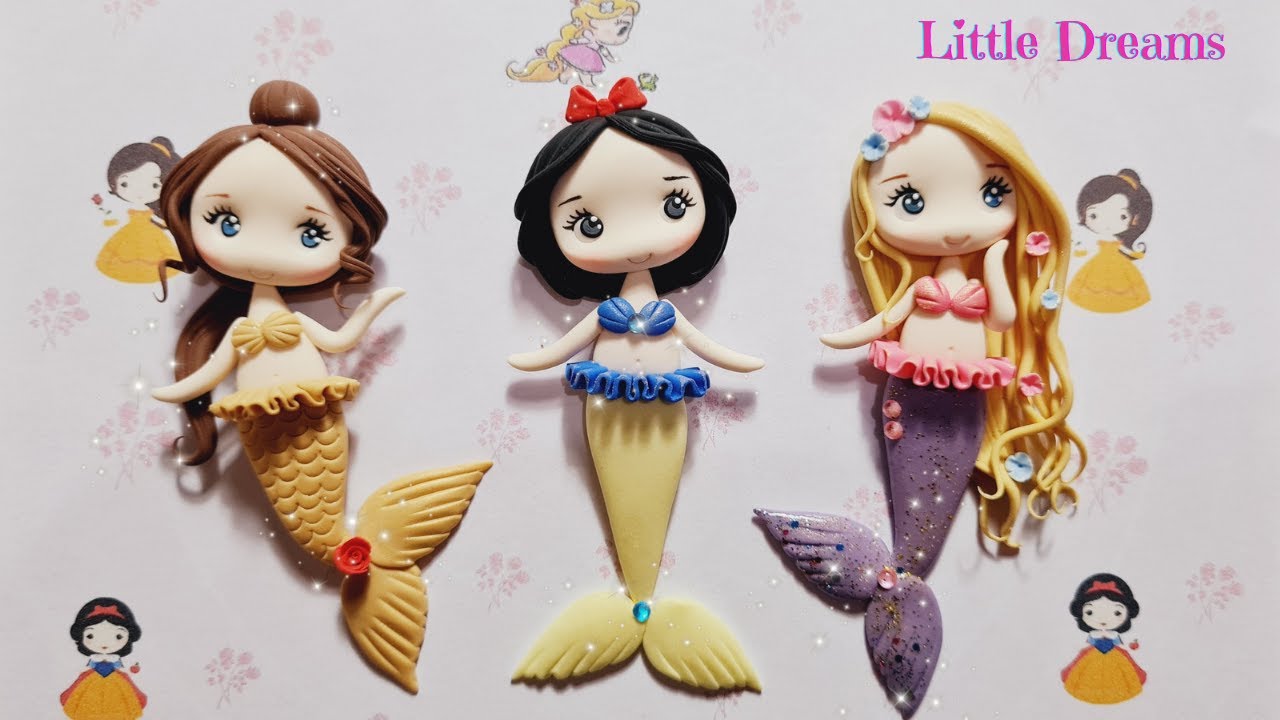 ❤ Cómo Hacer Hermosos APLIQUES de PRINCESAS SIRENAS en PORCELANA FRÍA ❤