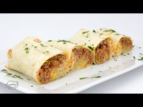Burritos de carne y verduras con guacamole - Cocina mexicana