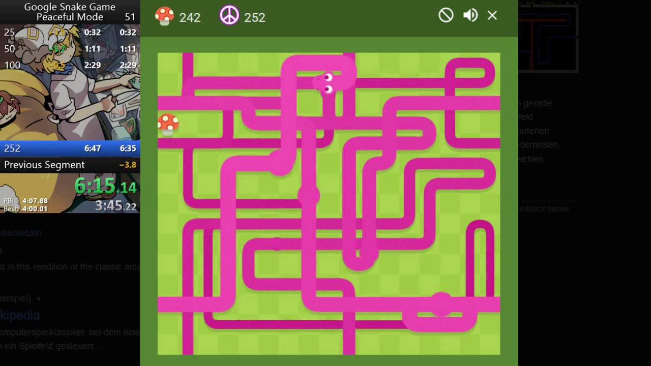 Google Snake Game - Classic Mode: 100 Apples em 4:47.97 