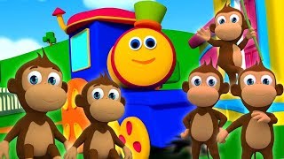 鲍勃列车 | 五只小猴子 | 为孩子们跳猴子歌 | 数数歌 | 童谣为孩子 | 中国幼儿园歌曲 | Bob Five Little Monkeys | Kids Tv China