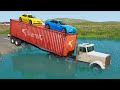 Container Truck Car Rescue vs Water Potholes and Speed Bumps - BeamNG.Drive