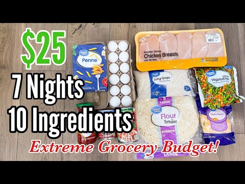 $25 GROCERY CHALLENGE | 7 Cheap Dinners Using Only 10 Ingredients!