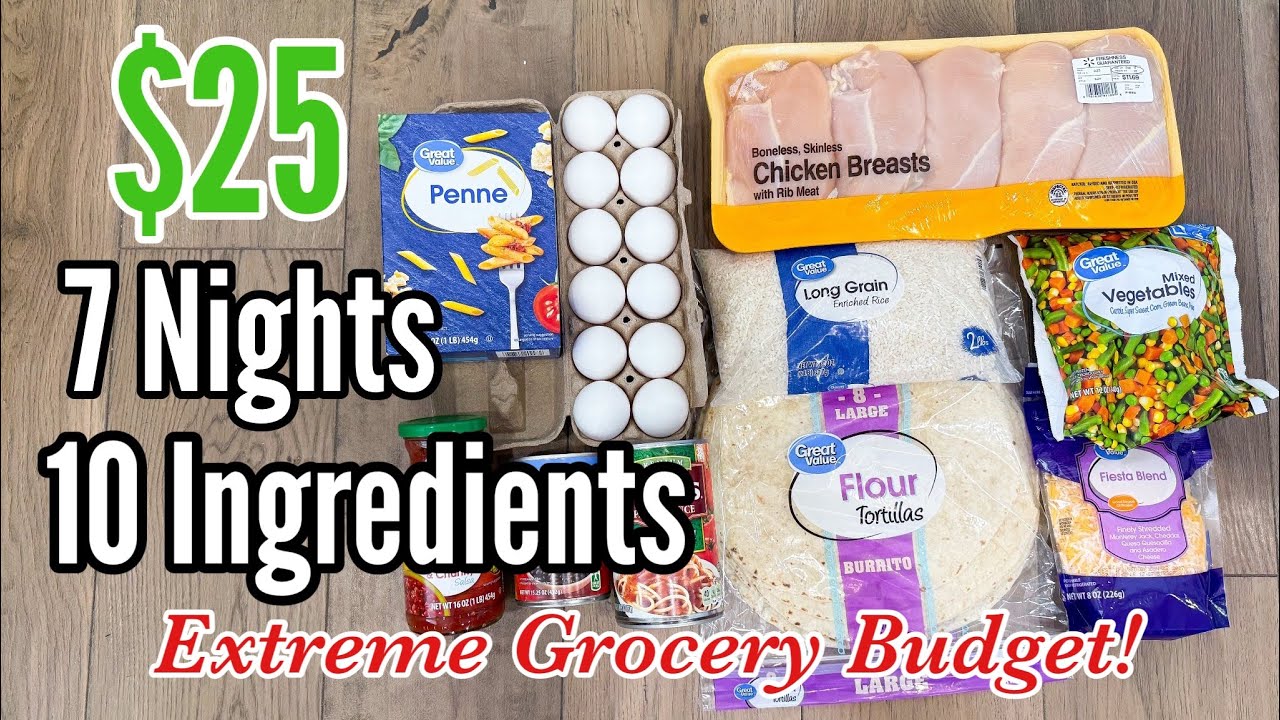 $25 GROCERY CHALLENGE | 7 Cheap Dinners Using Only 10 Ingredients!