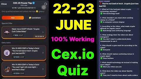 Cex.IO Quiz Answers Today 22 & 23 June | Cex.io Daily Quiz | Cex io daily combo | Cex.io daily quiz