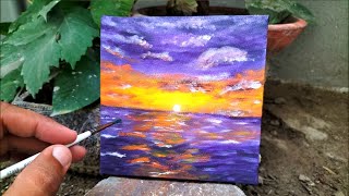 Easy Acrylic Ocean Sunset Painting/Purple ocean Sunset