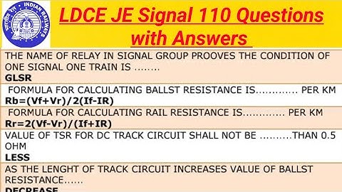 LDCE JE Signal Previous Year 110 Question with Answer || PYQ | Railway Departmental exam Preparation