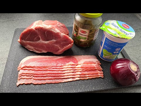 Курземес из свинины / подлива с мясом, огурцами и беконом в сметанном соусе / быстрый ужин