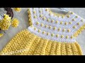 🌼Tığ işi Popcorn Robalı Sarı Şeker Model Bebek Elbisesi /1-2 yaş