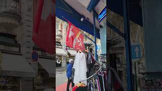 Shops in Lourdes, a town in southwestern France, in the Pyrenees mountains