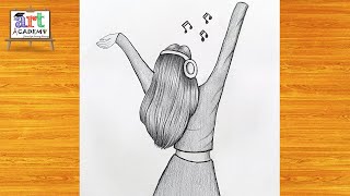 رسم سهل | تعليم رسم بنت كيوت مع شعر طويل سهل بالرصاص خطوه بخطوه للمبتدئين بطريقة سهلة | رسم بنات