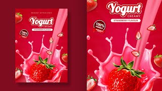 Strawberry Yogurt Poster Design | Photoshop Tutorials