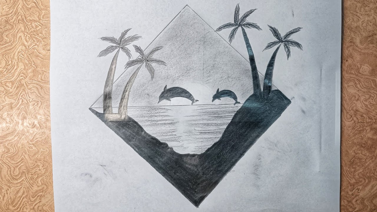 Easy drawing of the island of dolphins