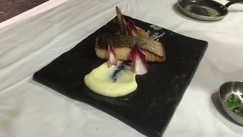 pan seared salmon with parsnip puree, confit fennel and red endives salad