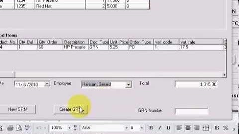 Goods Receiving Note Transaction Entry