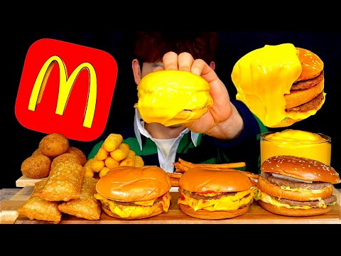 ASMR 맥도날드 트리플 치즈버거 🍔 치즈스틱 치즈볼 애플파이 치즈소스 찍먹방~!! McDonald's Cheese Burger 🧀Stick Apple Pie MuKBang~!