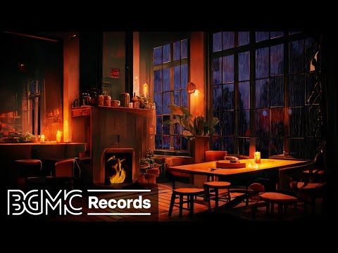 Coffee Shop Ambience: Calm Piano Jazz, Rain & Fireplace Sounds for Stress Relief