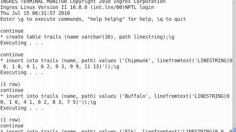 Demo of Ingres geospatial LINESTRING