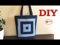 Diy denim mix gingham patchwork tote bag sewing tutorial  easy tote bag sewing tutorial