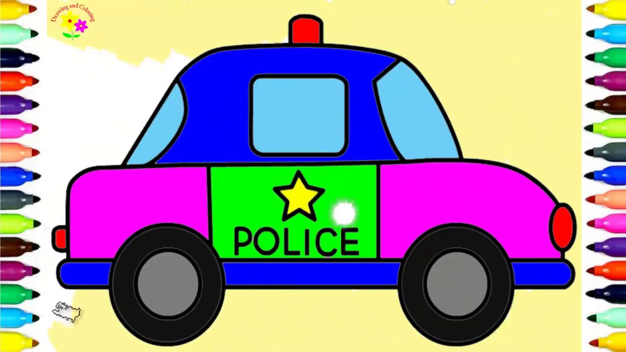 Cách vẽ và tô màu xe cảnh sát  Xe cảnh sát long lanh  Đồ chơi xe cảnh sát  Tô màu xe cảnh sát  trẻ em bibi