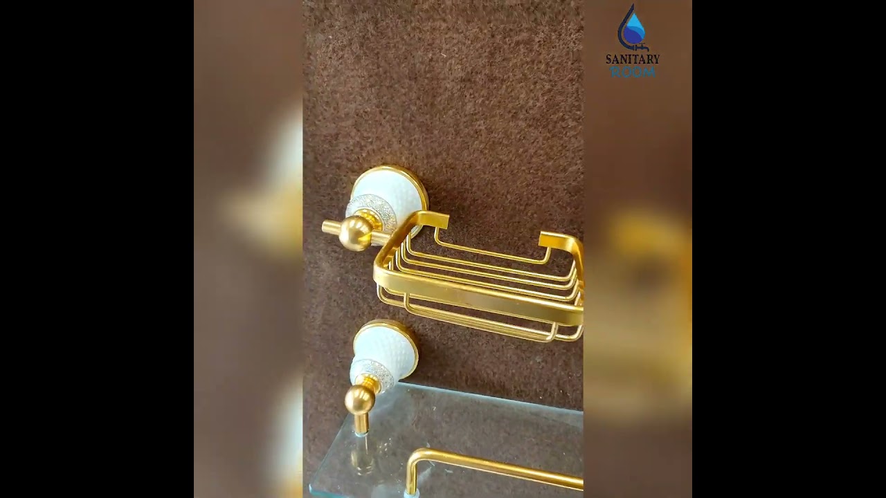 bath accessories set golden aluminum+marble 