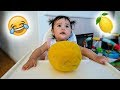 BABY VS HUGE LEMON!! (TRY NOT TO LAUGH)