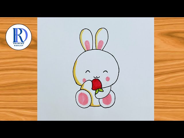 How to draw a rabbit eating strawberry | Easy step by step drawing
