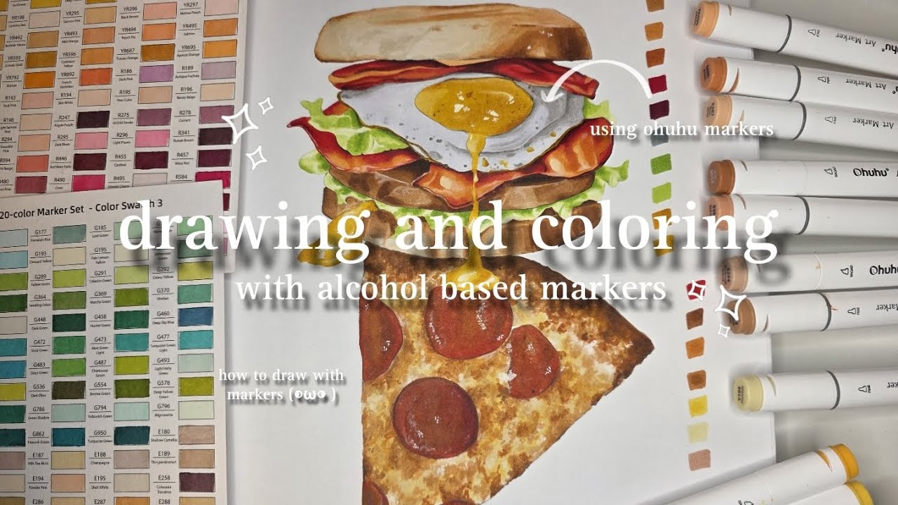 How to draw 🍕🥙 Drawing with Ohuhu Markers | Step by Step drawing ⭐️ Soft lofi Music 