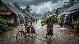 Heavy Rain Walking in Rural Village 🌧️ Natural Rain Ambience for Sleep & Relaxation