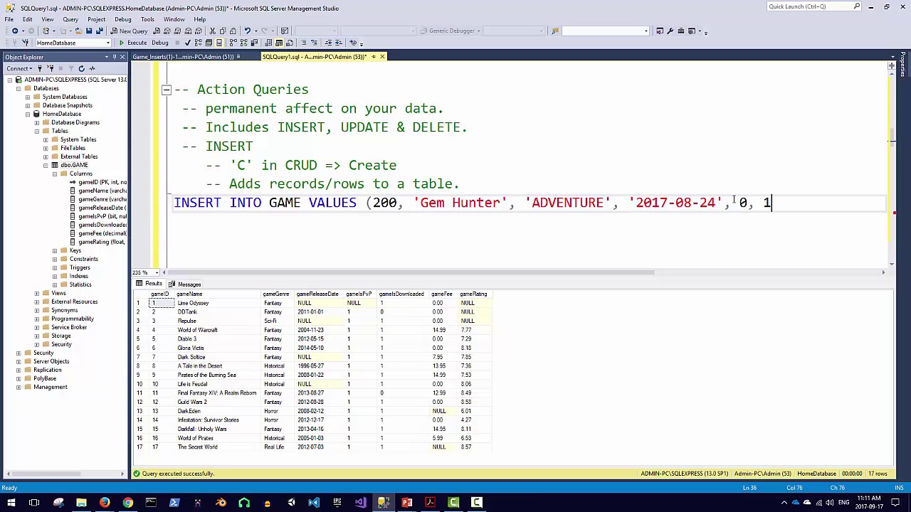 F2017 Database Essentials - Week 3 - Action Queries: INSERT - YouTube