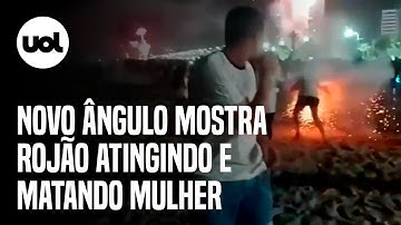 Vídeo mostra novo ângulo de mulher sendo atingida por rojão no réveillon na Praia Grande