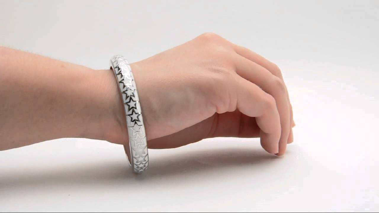 Inox Jewelry Women's Stainless Steel Bangle Star Designs Laid in White Resin - BR1013
