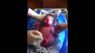 Isaac's first bath