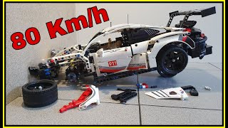 Lego 42096 CRASH 🚨 80 KM/H 🚨 Lego car crash test - PORSCHE 911 RSR destroyed