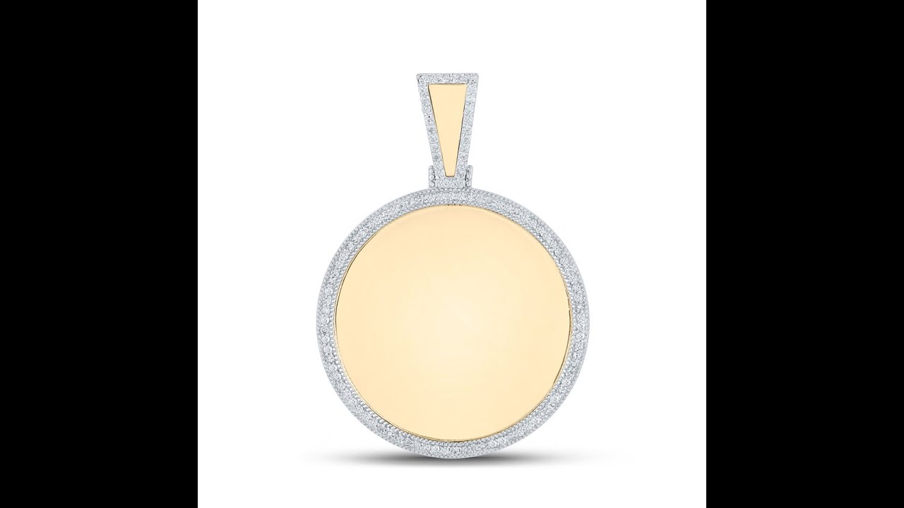 Mens Circle Diamond Picture Memory Pendant 10K Yellow Gold