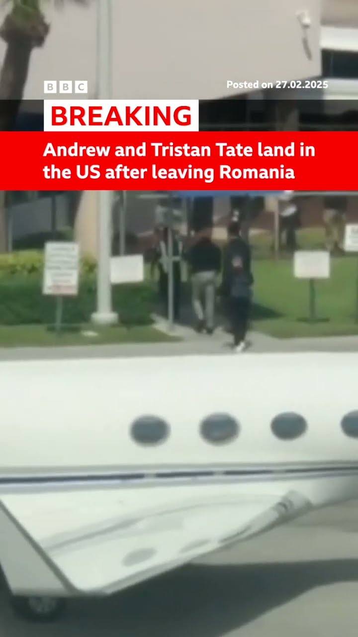 Tate brothers arrive in Florida after Romanian prosecutors agreed to let them leave. #BBCNews