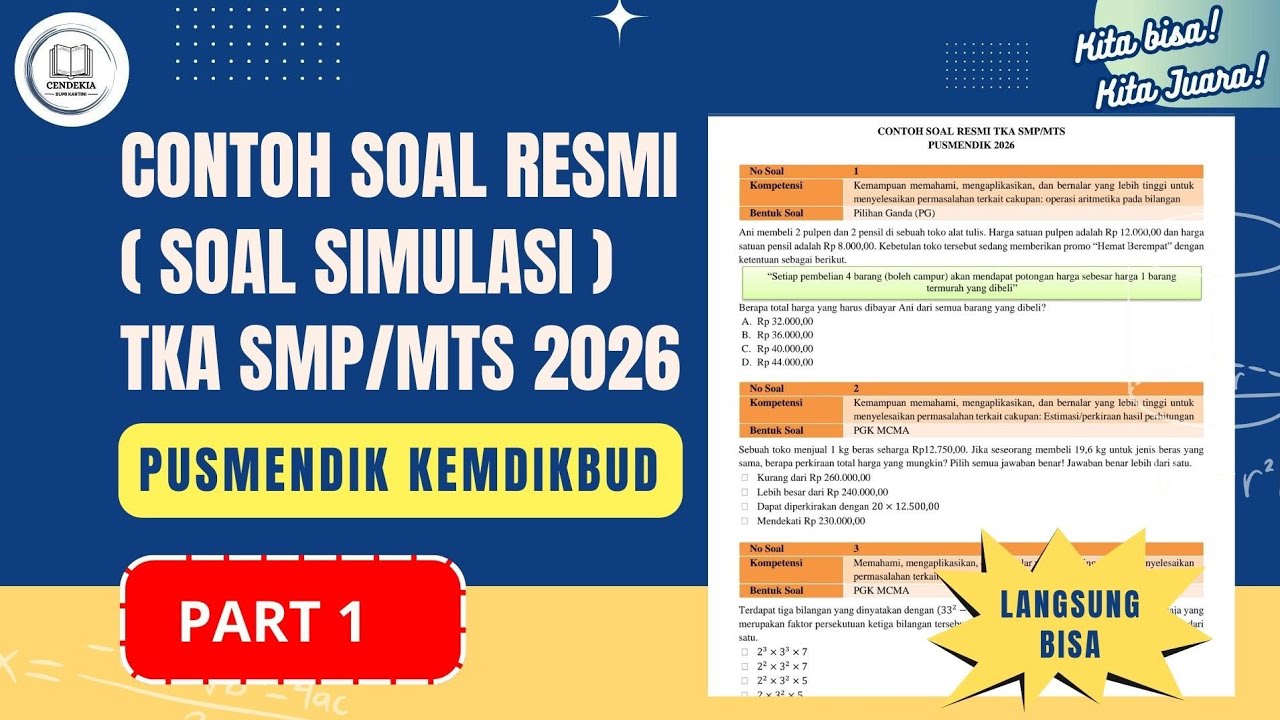 Bahas Soal Simulasi TKA Matematika Pusmendik SMP/MTs 2026 Part 1