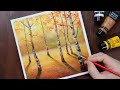 Autumn birch forest / Landscape / Easy acrylic painting for beginners / PaintingTutorial