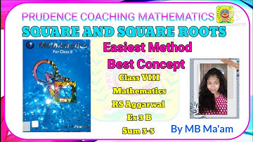 Square and square roots class 8 RS Aggarwal class 8 EX 3B sum 3, 4 and 5 #cbse #Maths8 #cbse