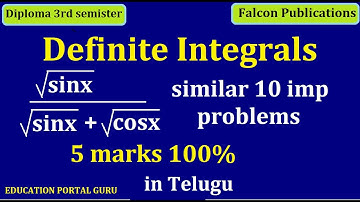 Diploma maths3 definite integrals important Problems Part 02 in telugu !! class 12 calculus