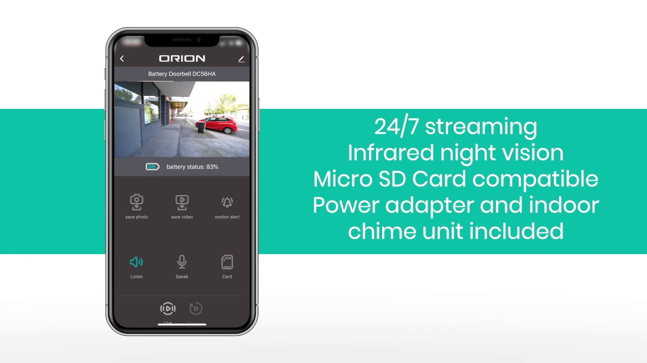 orion smart wireless video doorbell with grid connect