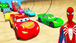 Spiderman Mcqueen Lake Jump Challenge ! Superhero Hulk Mack Truck Storm Friends Car Race - Gta V