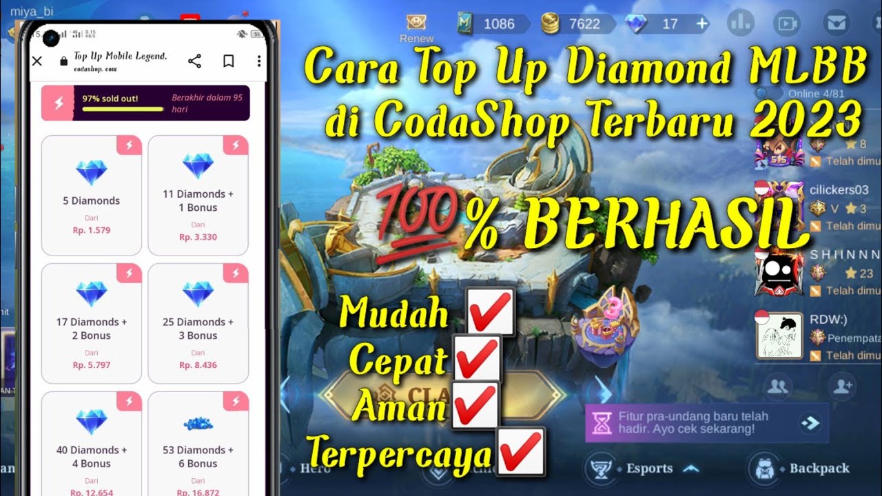 CARA TOP UP DIAMOND MOBILE LEGENDS DI CODASHOP TERBARU 2023||SIMPEL ...