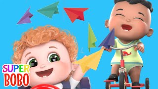 Bobo play with paper planes | Paper Airplanes challenge | 4K Nursery Rhymes \& Kids Songs | Blue Fish